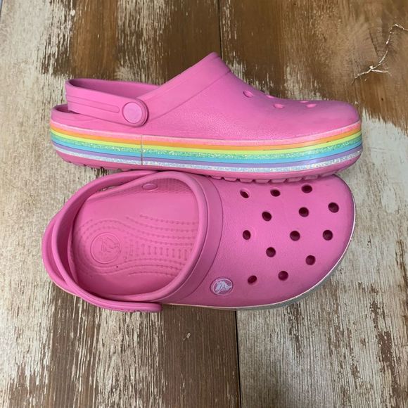 CROCS Other - Crocs Crocband rainbow glitter size juniors 4